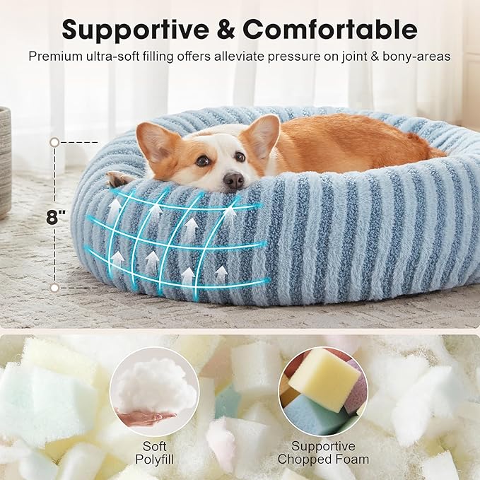 MIXJOY Dog Beds for Small Dogs, Washable Dog Bed with Removable Cover, Small Cat Bed for Indoor Cats, Calming Soft Dount Pet Beds with Anti Slip Bottom, Cute Puppy Beds, 23"x23"x8", Blue