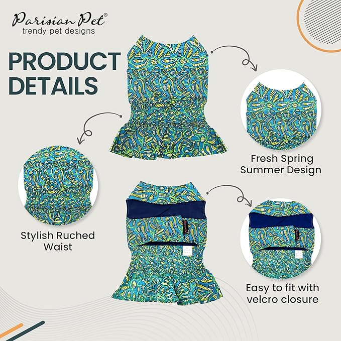 Parisian Pet Tribal Dog Dress - Summer Clothes for Small Dogs Girl - Ruched Waist Pet Dress - Stylish Printed Beach Dog Outfit - Lightweight Puppy Clothes - Sleeveless Dresses for Dogs