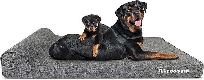 The Dog’s Bed Orthopedic Memory Foam Dog Bed with Headrest, Calming Surface – CertiPUR-Certified Foam, Linen Fabric, Grey Linen, XXL, 4-Inch