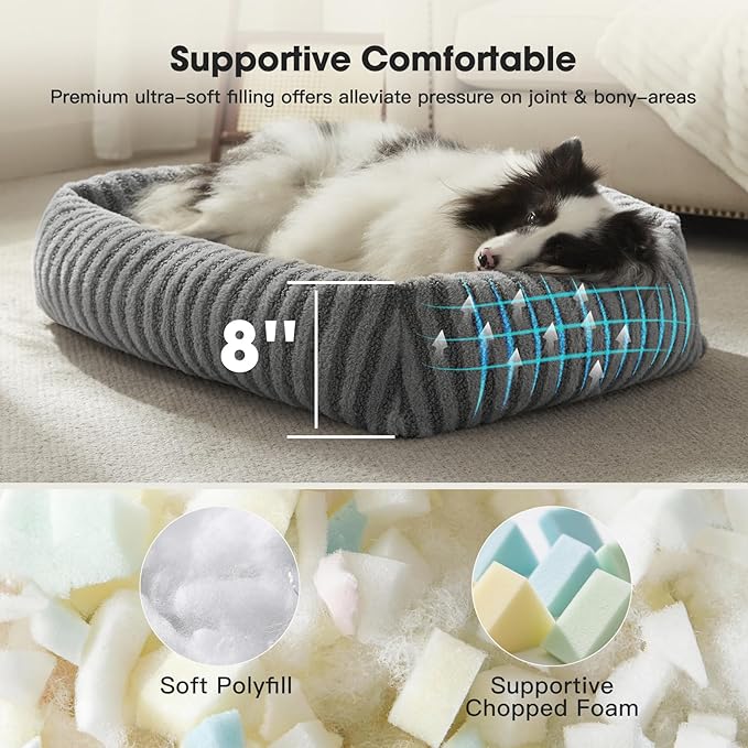 MIXJOY Dog Bed Medium Size Dog, Washable Medium Dogs Bed with Removable Cover, Soft Rectangle Doggy Ded Fluffy Plush Faux Fur Pet Bed with Anti-Slip Bottom, 30"x24"x8", Grey