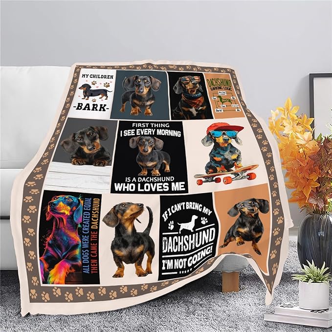 Dachshund Throw Blanket Weiner Dog Dachshund Puppy Stuff Gifts for Dog Lover Kids Girls Boys Adults Women Men Soft Cozy Warm Plush Fluffy Fuzzy Fleece Blanket Decor 40''X50''