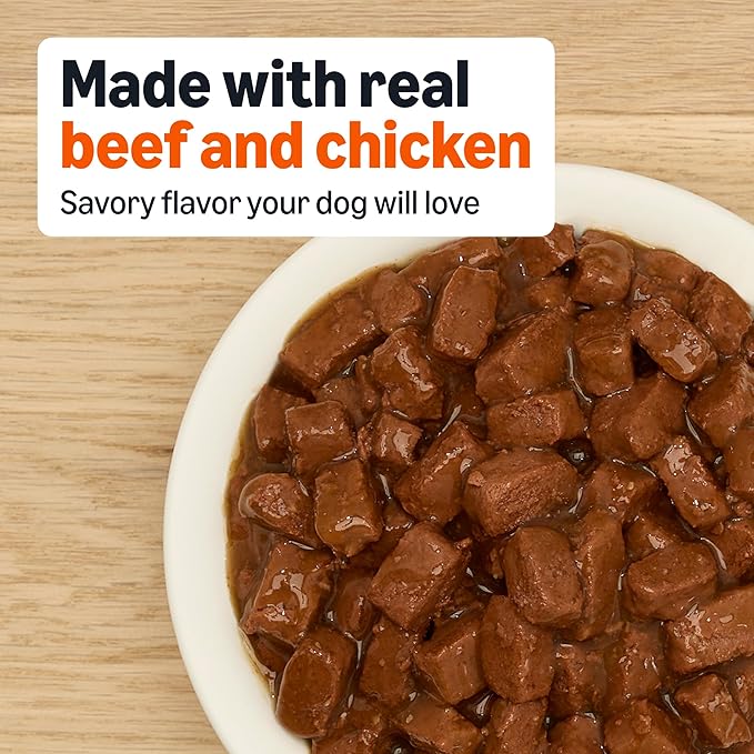 Amazon Basics Wet Dog Food, Cuts in Gravy Filet Mignon Flavor, Made with Real Chicken and Beef, 13.2 oz can (Pack of 12)
