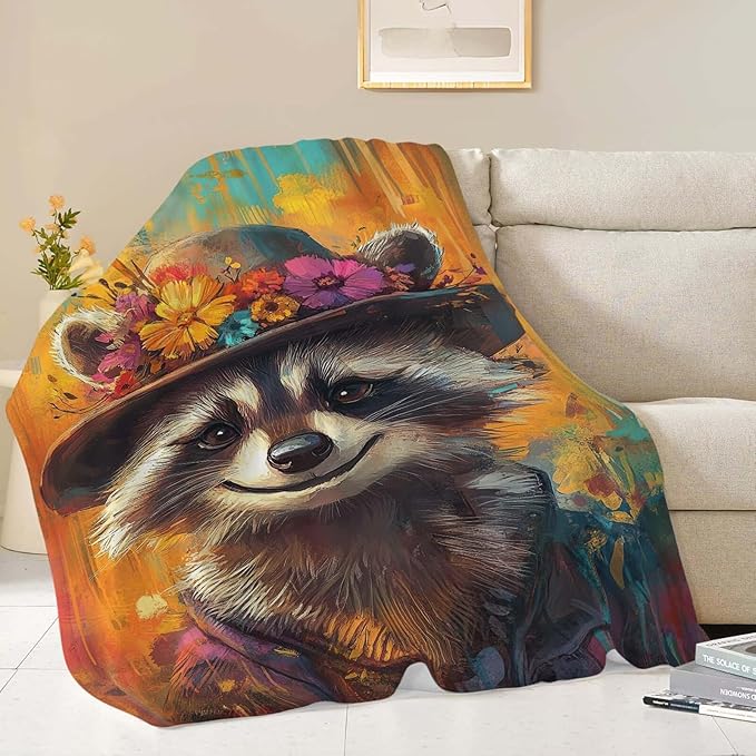 Raccoon Throw Blanket Raccoon Stuff Gifts for Kids Girls Boys Adults Women Man Soft Cozy Warm Plush Fluffy Fuzzy Fleece Blanket Decor 40''X50''
