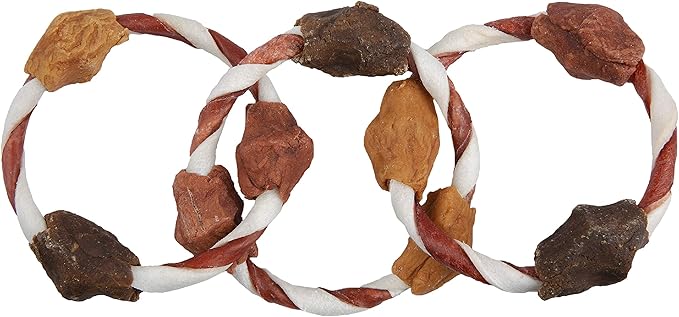 Good'n'Fun Good ’n’ Fun Triple Flavor Play-Tug-Chew Rings 4 Count, Snack for All Dogs (1 case of 12 Individual Packs)
