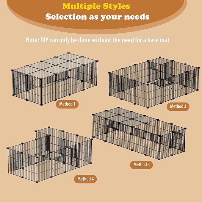 22 Panels Small Animal Playpen, Rabbit Cage with Doors & Waterproof Mat, Metal Wire Yard Fence, The Guinea Pig Cages for Hamsters, Chicken, Hedgehogs, Indoor Outdoor C&C Cage (22PCS-Black-with mat)