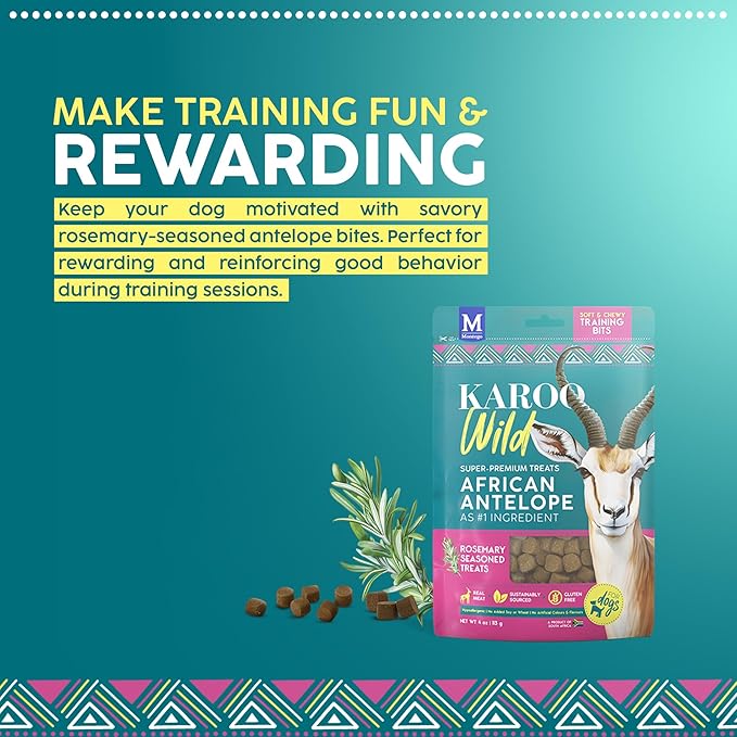 Karoo Wild Training Bits Rosemary Seasoned Treats for Dogs – 4 oz – Soft & Chewy Protein Bits Made with African Antelope – Great for On-The-Go Rewards & Positive Reinforcement