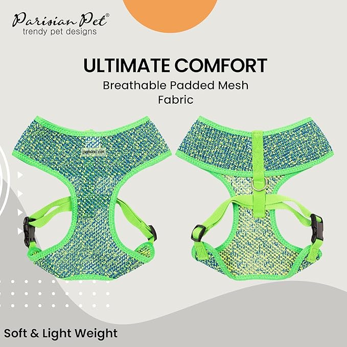 Parisian Pet Dog Harness - Breathable Mesh Green Blue No Pull Puppy Harness with Leash Ring - Adjustable Harnesses for Dogs - Soft Padded Step-in Pet Vest - Lightweight Dog Vests for Large Sized Dogs