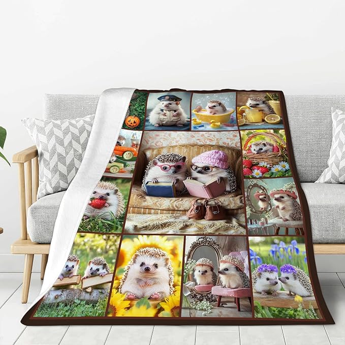 Hedgehog Blanket, Hedgehogs Throw Blankets, Hedgehog Gifts for Boys Girls Women Men Lover Adult Cozy Fleece Flannel Bedding Stuff Animal Plush for Couch Sofa Bed 50"X40"