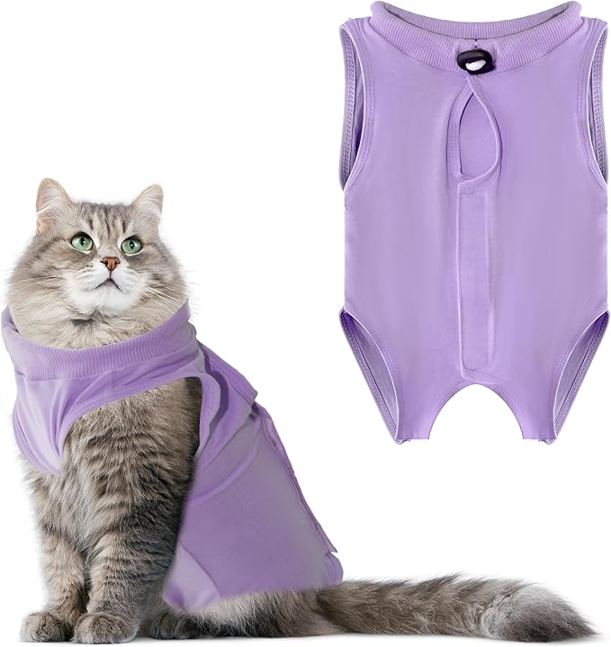 Cat Recovery Suit Anti Licking, Cat Surgery Recovery Suit Female Cats Kitten Onesie After Spay, Cone of Shame Alternative, Post- surgery Kitten Surgical Clothes for Abdominal Wounds,Purple,L