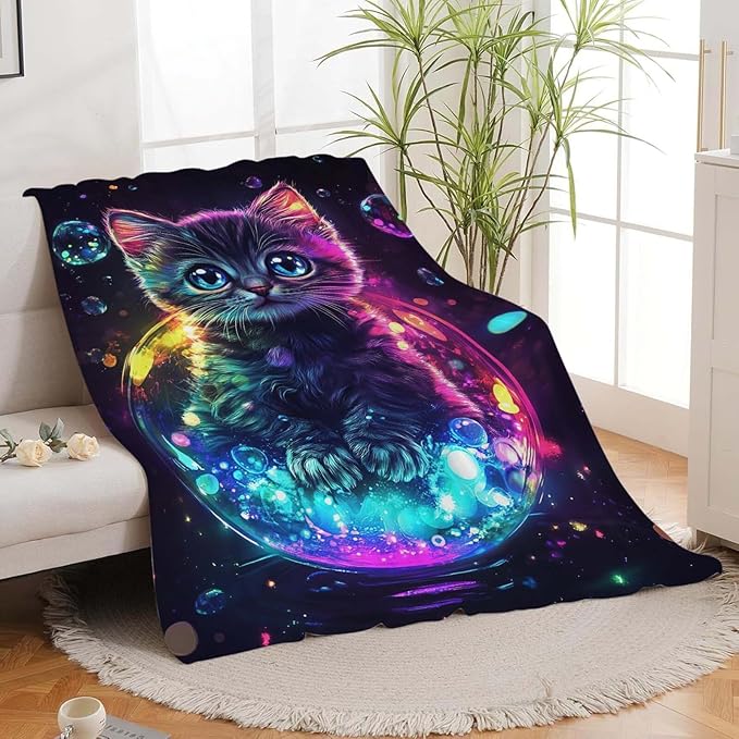 Cat Throw Blanket Cat Stuff Gifts for Kids Girls Boys Adults Women Man Soft Cozy Warm Plush Fluffy Fuzzy Fleece Blanket Decor 60''X80''