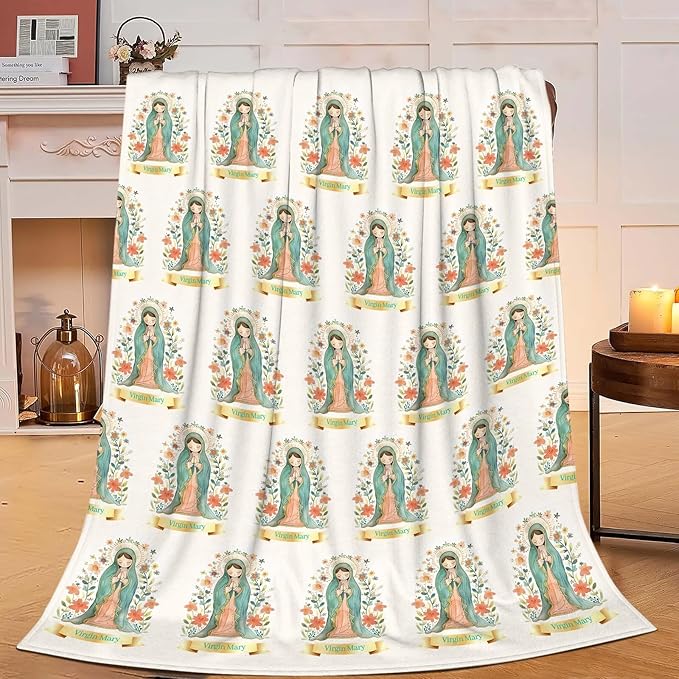 Cute Cartoon Virgin Mary Throw Blanket Gifts for Kids Girls Boys Adults Soft Cozy Plush Fluffy Fuzzy Fleece Blanket Decor 40''X50''