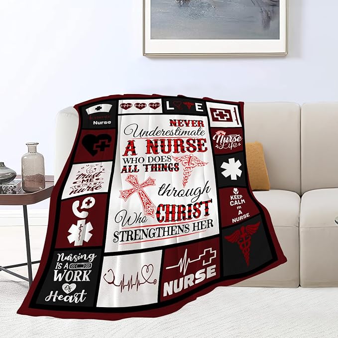 banonaty Nurse Gifts Nursing Throw Blanket Cozy Fleece Flannel Bedding LPN Rn Gifts for Women Female Girls Lover Adult Stuff Plush for Couch Sofa Bed Decor 60"X80"