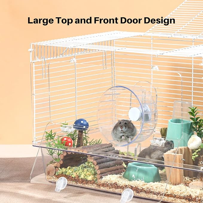 BUCATSTATE Hamster Cage with Acrylic Door Small Animal Cage and Habitats with Accessories for Dwarf Syrian Hamsters Degus Mices 19.7" L*13" W* 13.4" H
