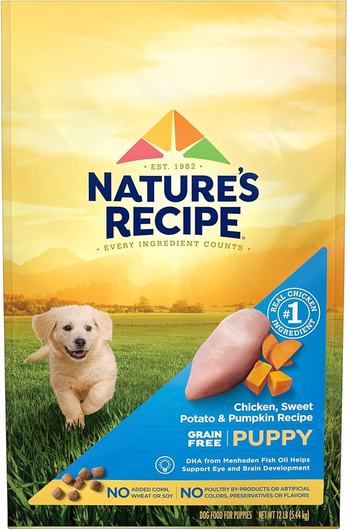 Nature's Recipe Grain Free Puppy Dry Dog Food, Chicken, Sweet Potato & Pumpkin Recipe, 12 lb. Bag
