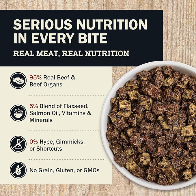 Redbarn Powerfood Air Dried Dog Food - 95% Beef & Beef Organs - High Protein Grain-Free Non-GMO Premium Dry Full Feed or Topper Made in USA with Omega 3 Salmon Oil Flaxseed - 5lb