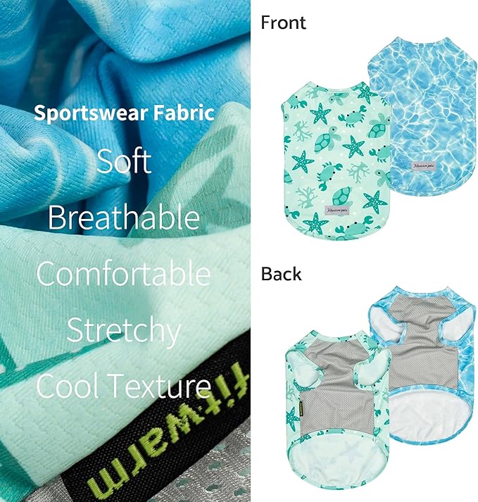 Fitwarm 2 Pack Marine UPF 50+ UV Sun Protection Dog Shirt, Lightweight Cooling Vest, Quick Dry Summer Clothes for Small Dogs Boy Girl, Pet Outfit, Sky Blue, Mint Green, Medium