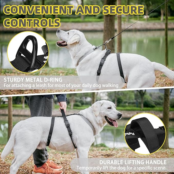 PUPTECK Escape Proof Dog Harness - No Pull Soft Padded Full Body Pet Halter Harness with Lift Handle for Small Medium Large Doggies Walking Hiking Hunting, SnowWhite & Black, XL