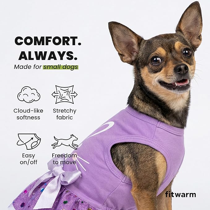 Fitwarm Easter Bunny Dog Dress, Holiday Dog Clothes for Small Dogs Girl, Pet Easter Outfit, Purple, White, XS