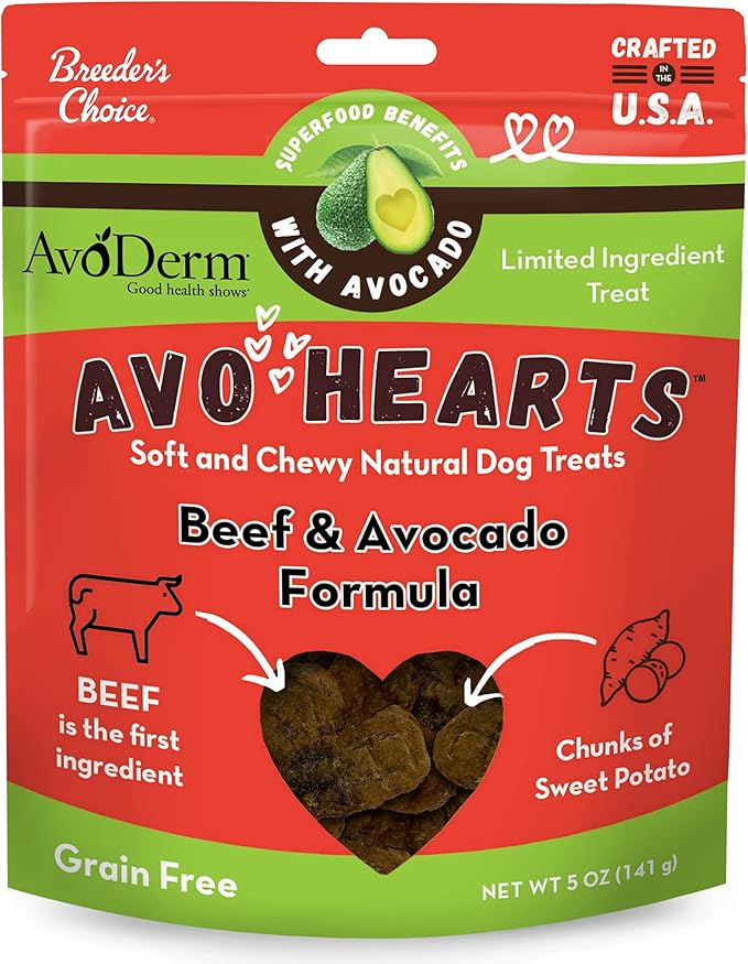 AvoDerm AvoHearts Beef and Avocado Formula Dog Treats, 5oz Bag