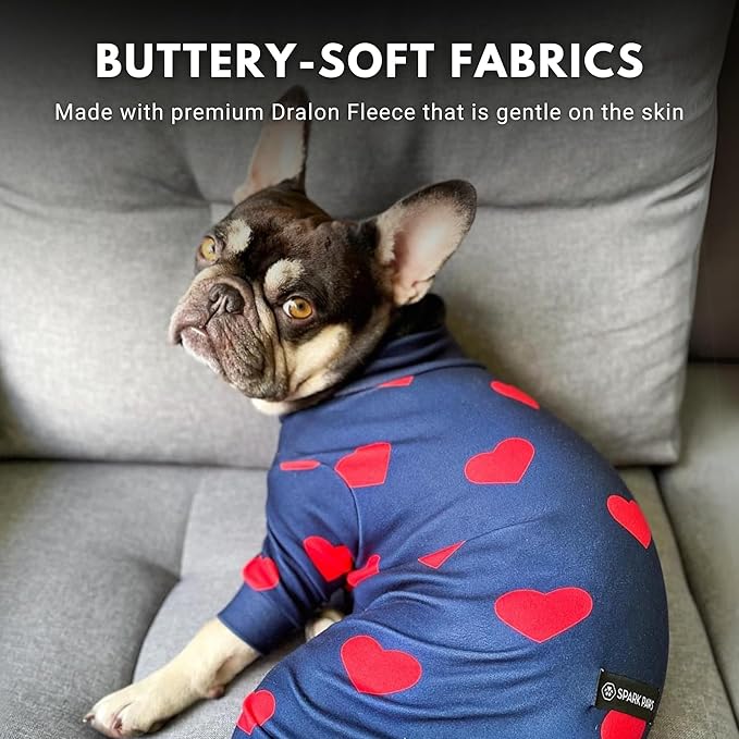 Spark Paws Dog Pajama, Dog Recovery Suit Male, Onesie, Ultra-Soft and 4-Way Stretch, for Small Medium and Large Breeds - Hearts - 5XL