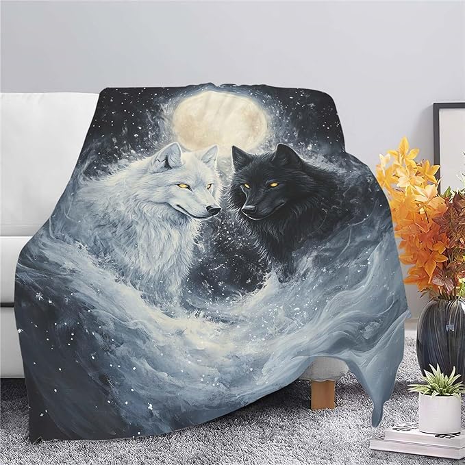 Wolf Throw Blanket Wolf Stuff Gifts for Kids Girls Boys Adults Women Man Soft Cozy Warm Plush Fluffy Fuzzy Fleece Blanket Decor 40''X50''