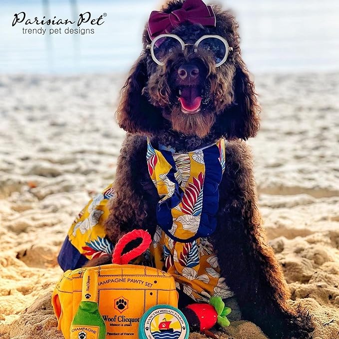 Parisian Pet Summer Dog Dress - Multicolor Clothes for Large Dogs Girl - Pet Dress with Leaf Pattern - Stylish Printed Beach Dog Outfit - Lightweight Puppy Clothes - Sleeveless Dresses for Dogs