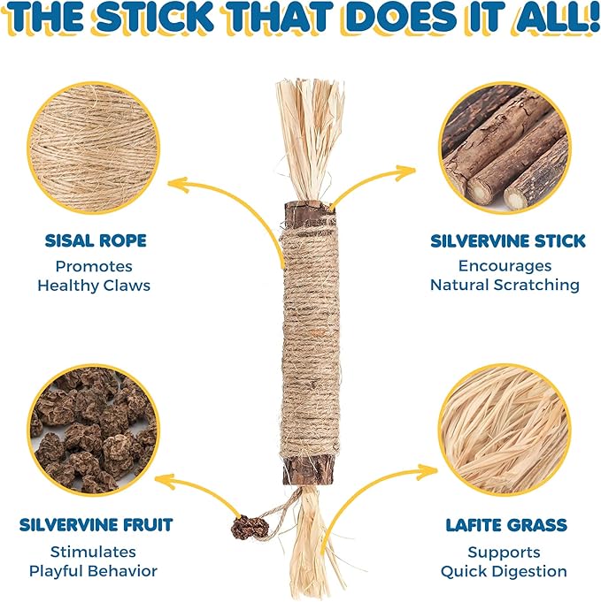 SunGrow Silvervine Sticks with Gall Fruit for Cats, Delicious Pet Snack for Kittens, Rabbits, Dogs, Oral Care Companion, Teething Chews, Chewing Treats with Bell, 7.7” (h) x 0.8 “(w), 5 Pieces