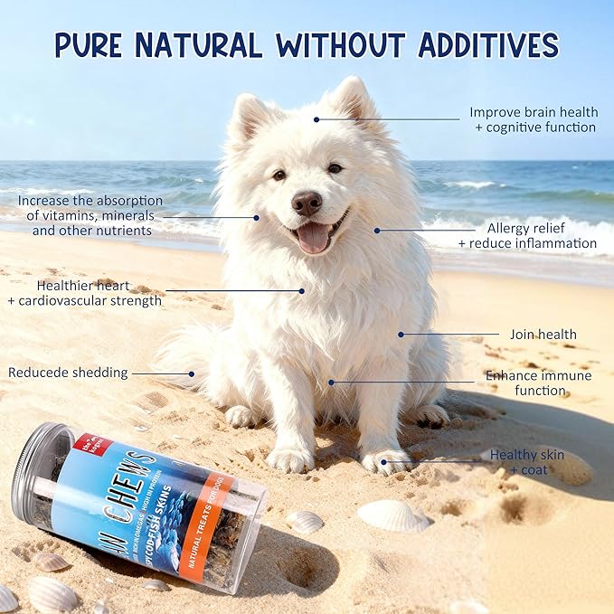 Natural Cod Skins for Dogs - Single Ingredient Dog Treats, Grain Free & Hypoallergenic - Dental Chews for Teeth Cleaning & Fresh Breath - Rich in Omega-3 for Skin & Coat Health (Cube 5.5 oz)