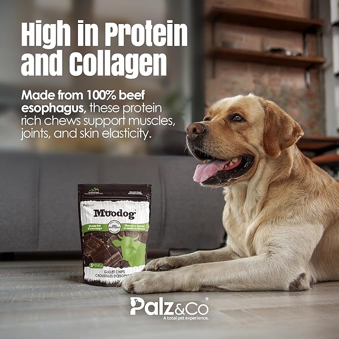 Palz&Co Moodog Beef Gullet Chips - 100% Grass-Fed, High-Protein Dog Treats, Supports Dental Health, Grain-Free & Easily Digestible, 5 oz Bag