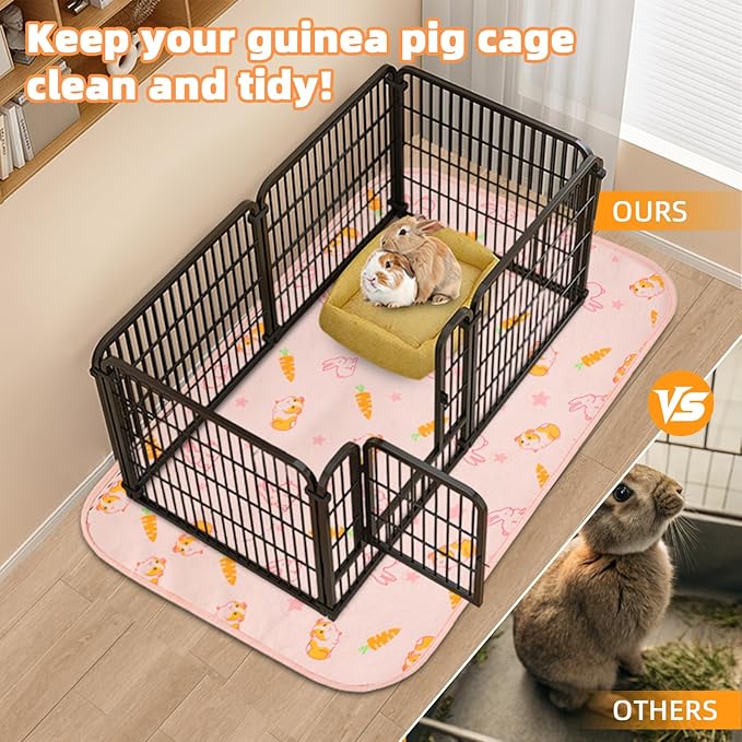 Homimp 2 Pack Guinea Pig Cage Liners,Washable Small Animal Bedding,Waterproof Reusable & Anti Slip Guinea Pig Pee Pad Fast and Super Absorbent Mat for Small Animal Rabbit Bunny Hamster,Pink 16"x24"
