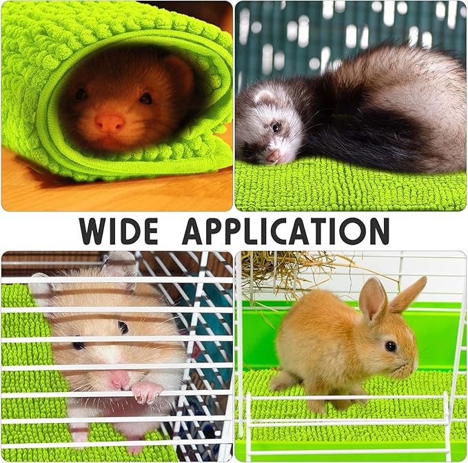 Amylove 4 Pcs Guinea Pig Cage Liner Washable Fleece Pee Pads Pet Dog Cat Bedding Training Mat for Small Animal Guinea Pig Puppy Bunny Hamster(16 x 24 Inch,Rectangular,Green)