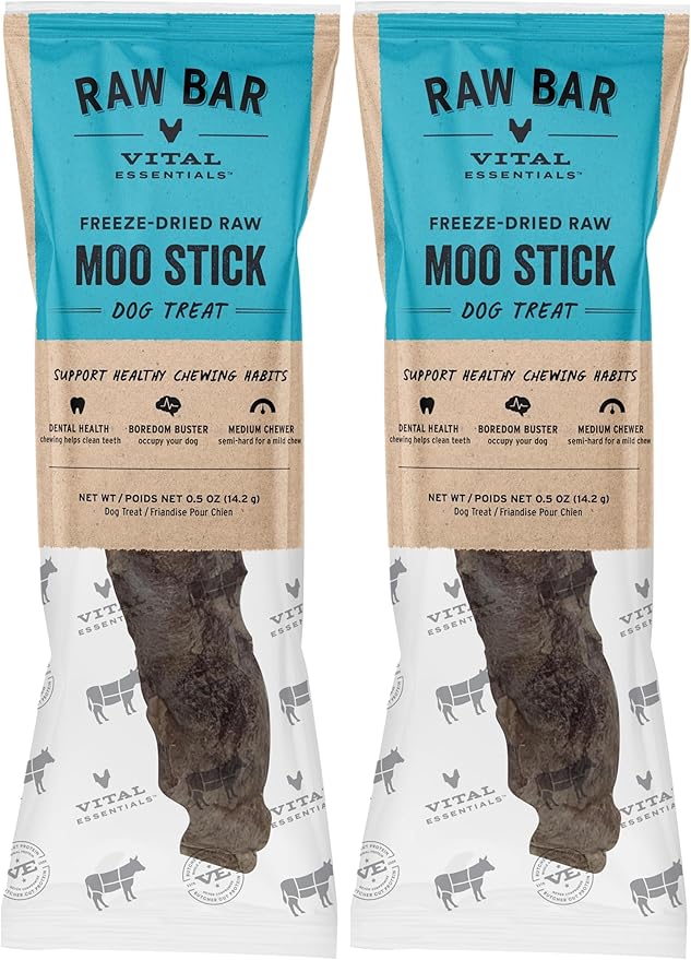 Vital Essentials Freeze-Dried Raw Moo Stick Dog Treat & Natural Chew, 2-Pack | Single Ingredient Dog Treat for Medium Chewers | Made in USA