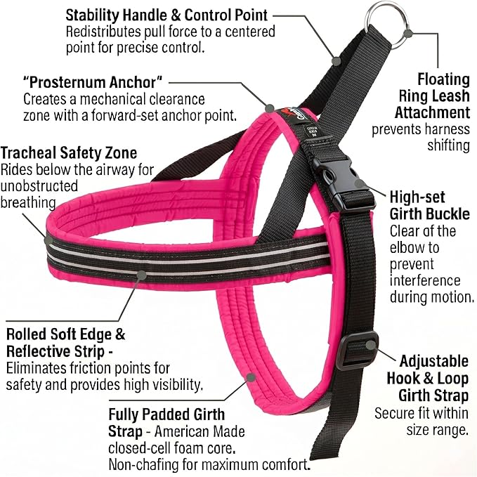 ComfortFlex Sport Dog Harness – No-Choke, Fully Padded, Non-Chafing Harness with Control Handle – Reflective, Lightweight, Adjustable for Active Dogs - XXLarge, Hot Pink