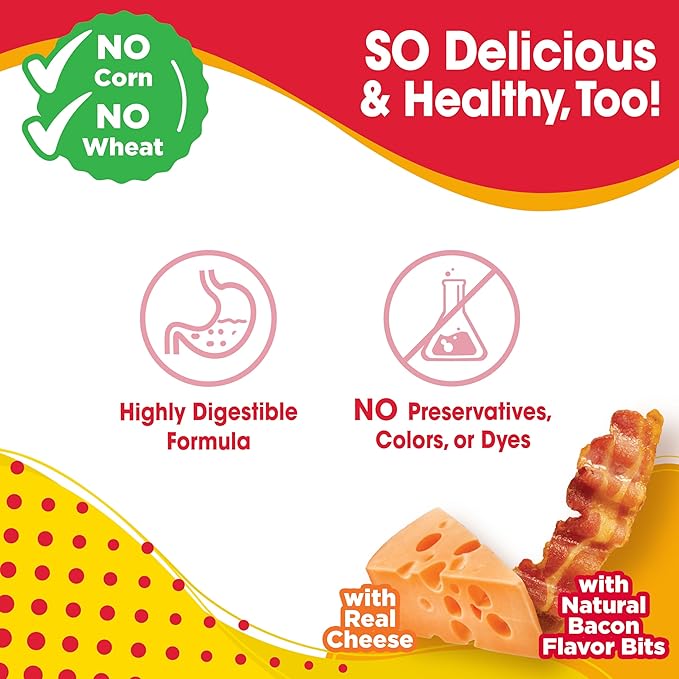 Nylabone Nubz Flavor Bursts Natural Dog Chews for Small Dogs, Long Lasting Chew Bones Made in the USA, Grain-Free Dog Treats, Bacon & Cheese Flavor, for Dogs Over 30 lbs. (7 Count)