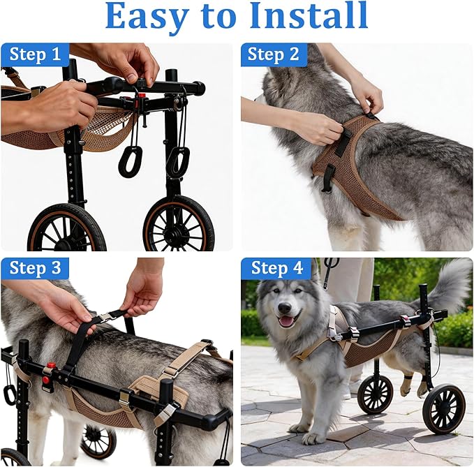 Dog Wheelchair for Back Legs, Lightweight Aluminum Alloy Large Dog Wheelchair with All-Terrain Tires, Adjustable Mobility Support Cart for Disabled Hind Legs Rehab