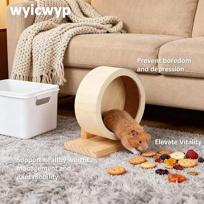Wooden Hamster Wheels 5.7 Inch Silent Exercise Running Wheel Prevents Boredom Depression for Hamster Gerbil Mice Chinchillas Guinea Pigs (S)