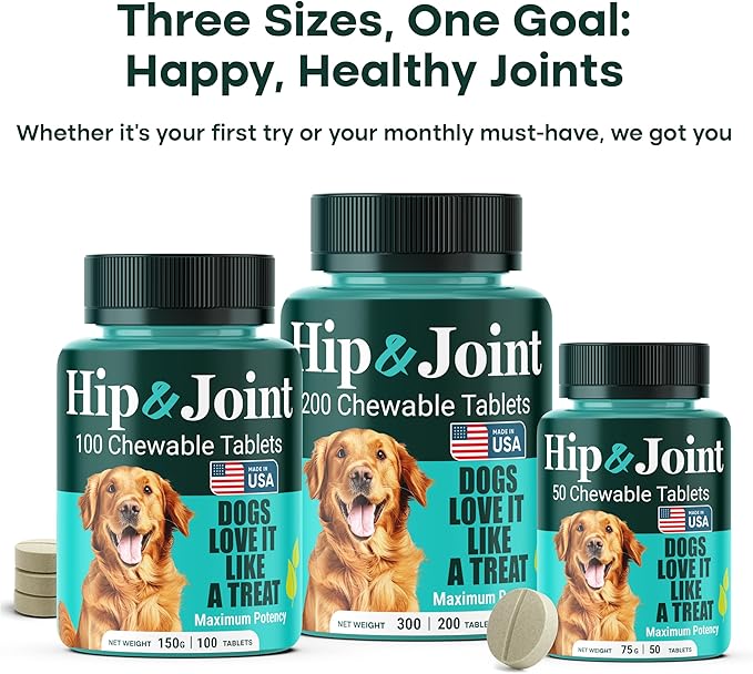 Hip & Joint Supplement for Dogs, 300mg Green-Lipped Mussel for Dog Arthritis Pain Relief, Glucosamine, MSM & Chondroitin, Zero Sugar, Large Medium Small Breeds, 50 Chewable Tablets