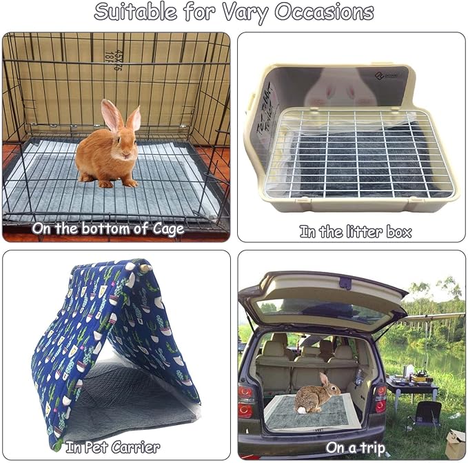 Tfwadmx 50 Pcs Rabbit Pee Pads Guinea Pig Super Absorbent Cage Liners Bunny Disposable Black Carbon Diapers Small Animal Training Accessories with Quick-Dry Surface for Chinchilla Ferret Hamster