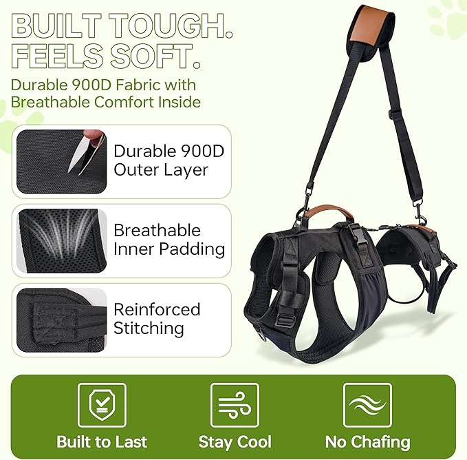 Dog Lift Harness for Male Dogs - 2-in-1 Full Body Support Aid & Sling, Comfortable & Chafe-Free for Post-Surgery Recovery and Elderly Dog Mobility, Hind Leg Assistance, Supports up to 55 Lbs (L)