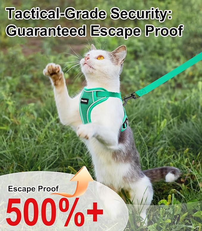 Cat Harness and Leash for Walking Escape Proof Soft Adjustable Cat Leash Breathable Comfortable Vest Easy to Wear Kitten Harness for Outdoor Travel (Emerald, M (13-18lb))
