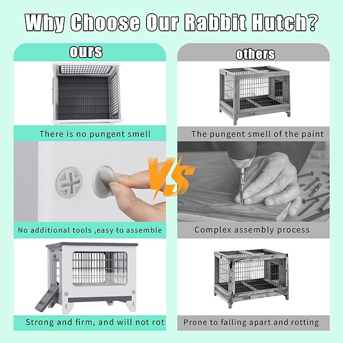 Plastic Rabbit Hutch for Indoor & Outdoor, Featuring Urine Barrier and Pull-Out Tray, Pet Habitat for Small Animals, Rabbit Cage Easy Cleaning and Assembly