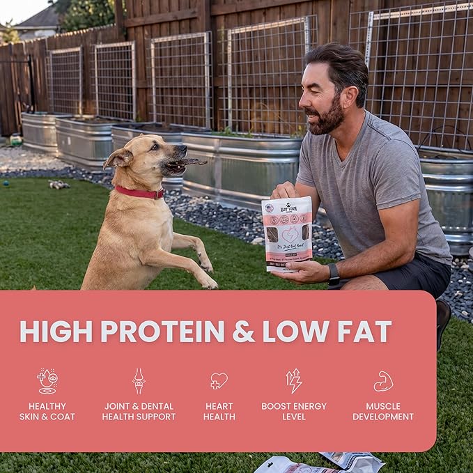 Ruff Town Dog Treats - Human Grade Beef Heart | Dehydrated Single Ingredient | High Protein, Low Fat, Hypoallergenic, Grain Free Training Treats | Ideal for All Breeds & Sizes, Made in USA(4oz)