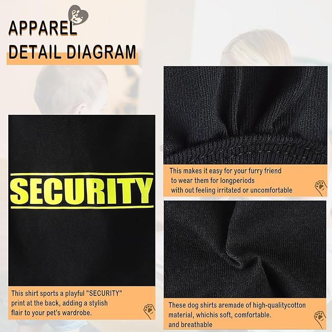 Discover Cozy Cotton Canine Wear: Soft, Lightweight, and Breathable Dog Shirt Vest with Eye-Catching Graphics(Security), Keeping Your Furry Friend Warm and Comfy! Grey XXL