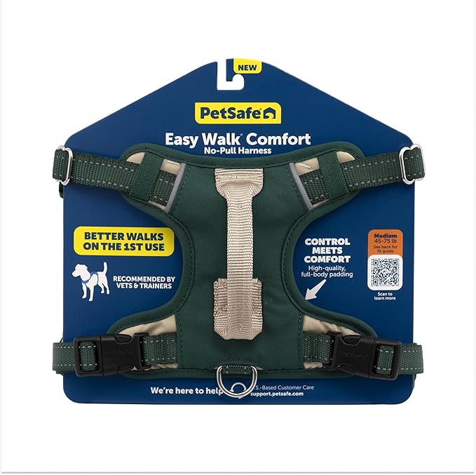 PetSafe Easy Walk Comfort No-Pull Dog Harness Full-Body Padding - Better Walks on the First Use - 5 Points of Adjustment Medium/Large, Green