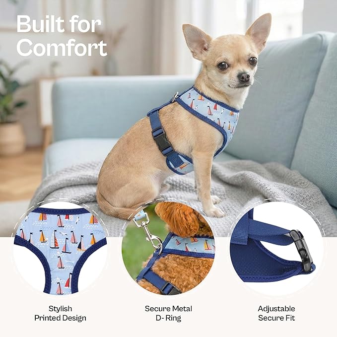 Parisian Pet Sailboat Dog Harness - Breathable No Pull Puppy Harness with Leash Ring - Adjustable Harnesses for Dogs - Soft Padded Step-in Pet Vest - Lightweight Dog Vests for Small Sized Dogs