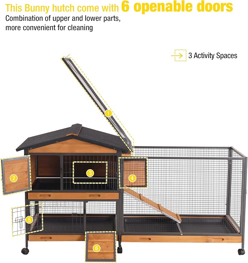 AIVITUVIN Rabbit Cage Indoor with Metal Frame Rabbit Hutch Waterproof Bunny Cage Oudoor with Pull Out Tray No Leakage Guinea Pig Cage