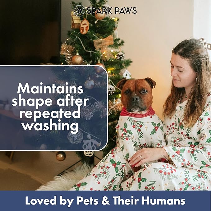 Spark Paws Dog Christmas Pajama, Dog Recovery Suit Male, Onesie, Ultra-Soft and 4-Way Stretch, for Small Medium and Large Breeds - Mistletoe - S