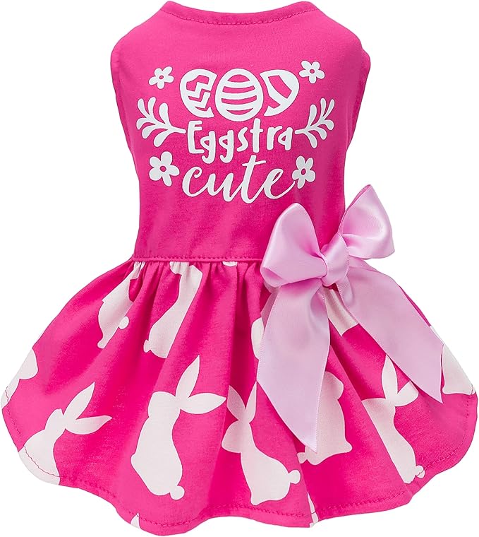 Fitwarm Eggstra Cute Dog Easter Outfit, Bunny Dog Dress, Holiday Dog Clothes for Small Dogs Gril, Pet Cat Clothing, Hot Pink, XS