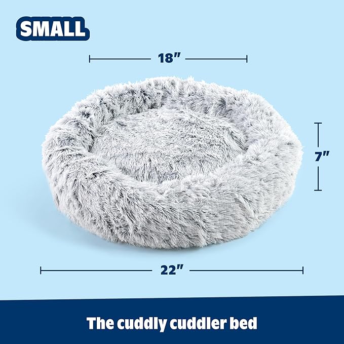Barkbox Dog Bed, 2-in-1 Memory Foam Donut Cuddler Dog and Cat Bed, Calming Orthopedic Joint Relief Fur Crate Lounger for Pets, Machine Washable + Removable Cover, Waterproof Lining, Includes Toy