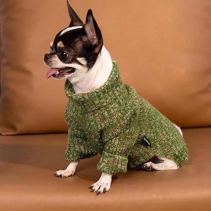 Fitwarm Knitted Turtleneck Dog Sweater, Thermal Dog Winter Clothes for Small Dogs Boy Girl, Holiday Pet Outfit, Heather Green, XS
